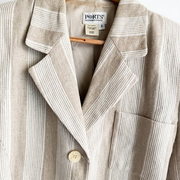 Ports International Linen Striped Classic Summer Blazer Beige 8 - Picture 3 of 7